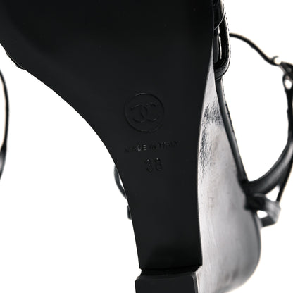 Chanel Patent Goatskin Chain CC Wedge Sandals 38 Black 6 of 12