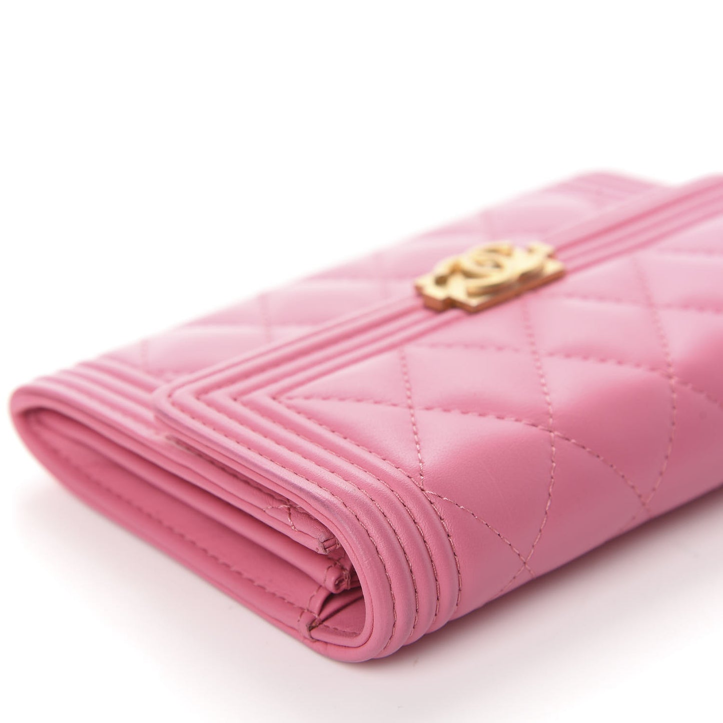 Lambskin Quilted Medium Boy Flap Wallet Pink