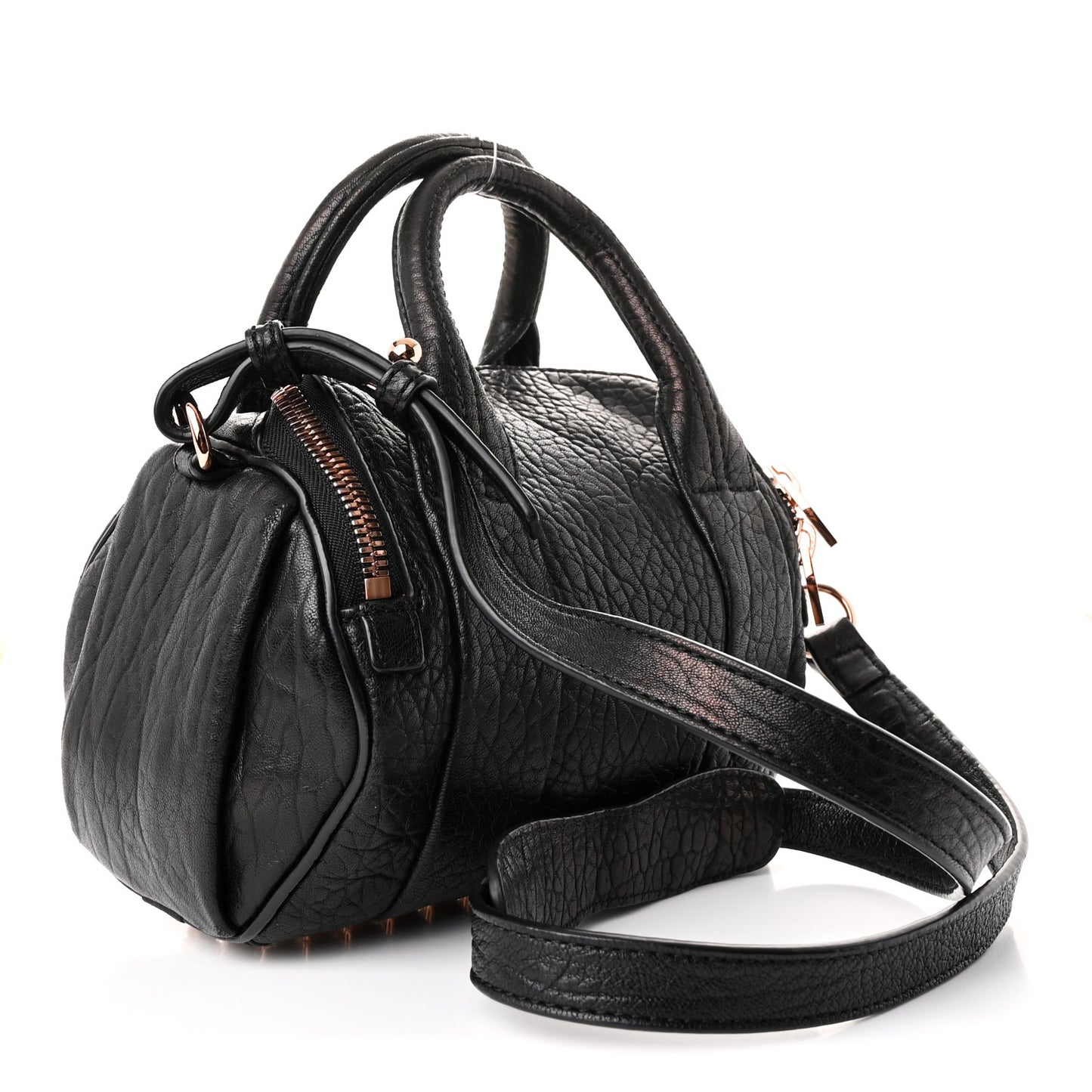 Pebbled Lambskin Mini Rockie Black Rose Gold Hardware
