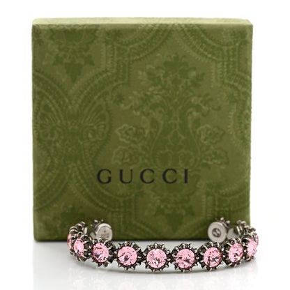 Gucci Metal Crystal Feline Cuff 16 Aged Silver Pink 8 of 8