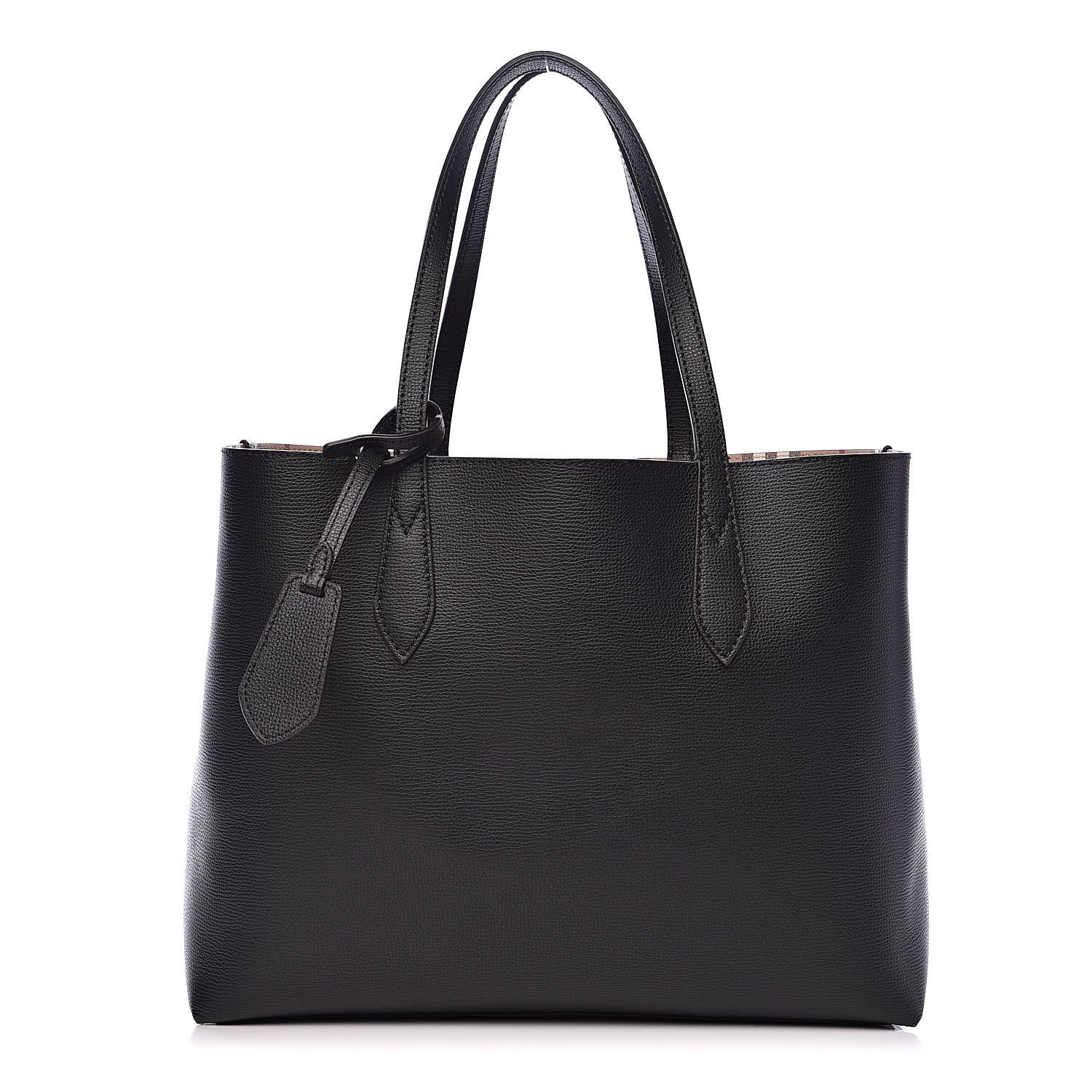 Burberry Grainy Calfskin Haymarket Check Medium Reversible Tote Black 4 of 16