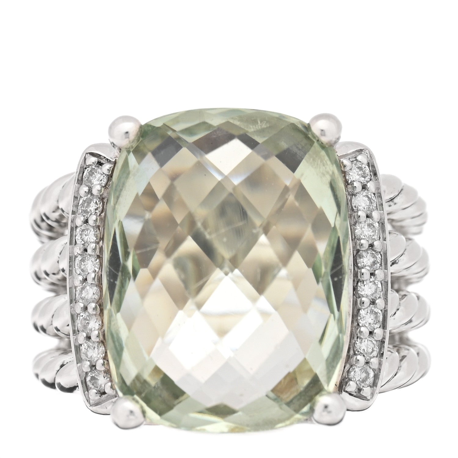 David Yurman Sterling Silver Diamond Prasiolite 16mm Wheaton Ring 52 6 1 of 4