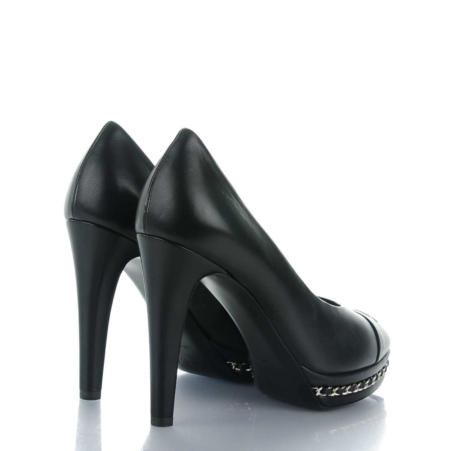 Chanel Calfskin Platform Chain Pumps 36 Black 4 of 8