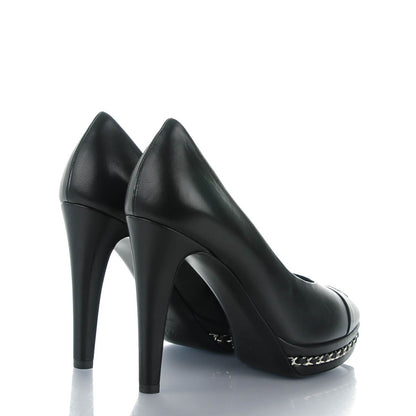 Chanel Calfskin Platform Chain Pumps 36 Black 4 of 8