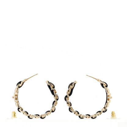 Chanel Metal Lambskin Quilted CC Turnlock Chain Hoop Earrings Gold Black 3 of 5