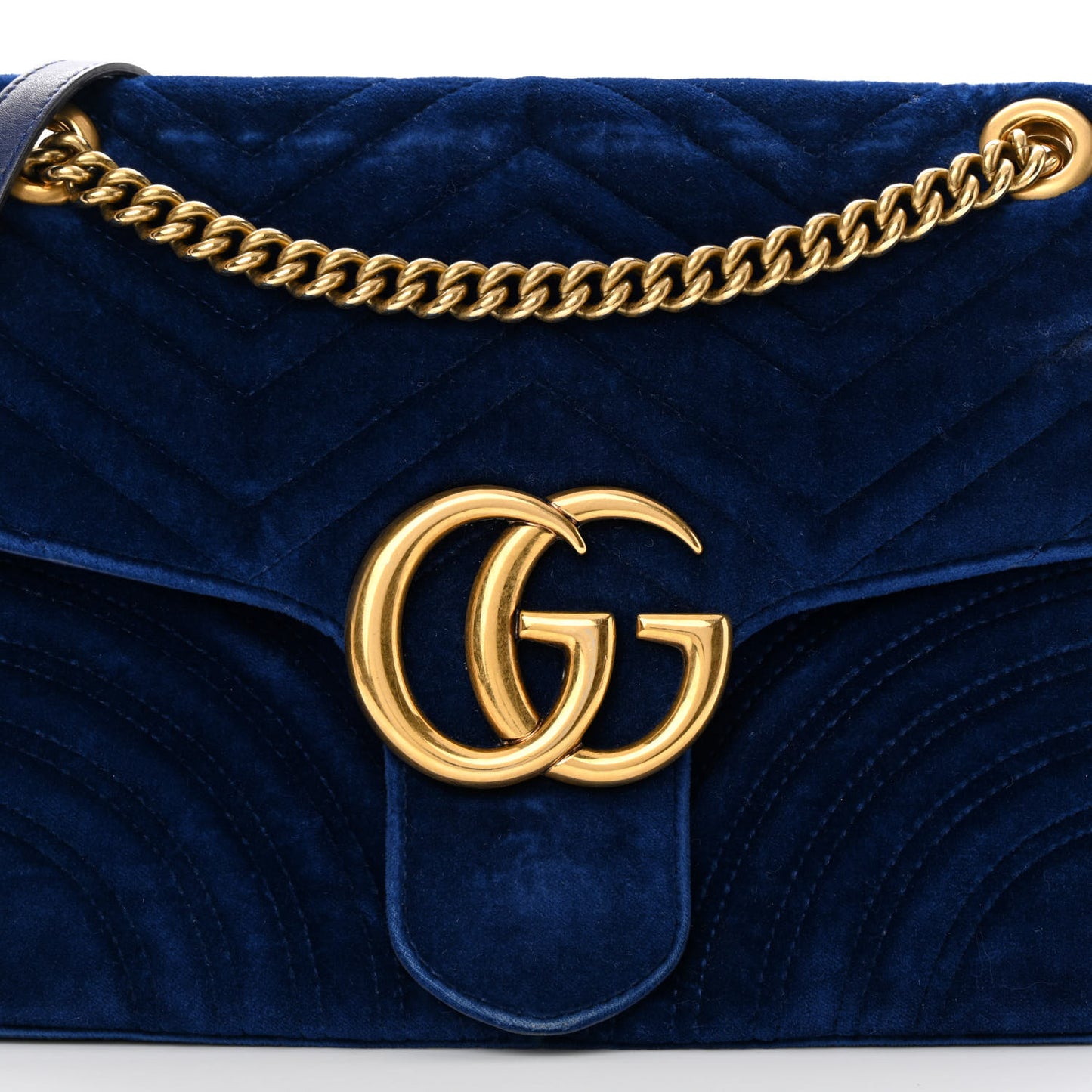 Velvet Matelasse Medium GG Marmont Shoulder Bag Cobalt Blue