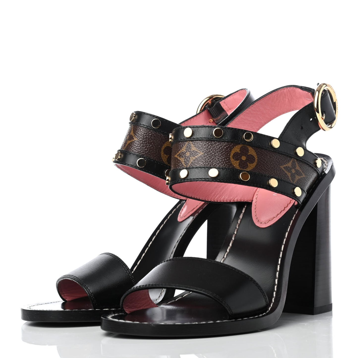 Calfskin Monogram Passenger Heeled Sandals 38 Black Rose