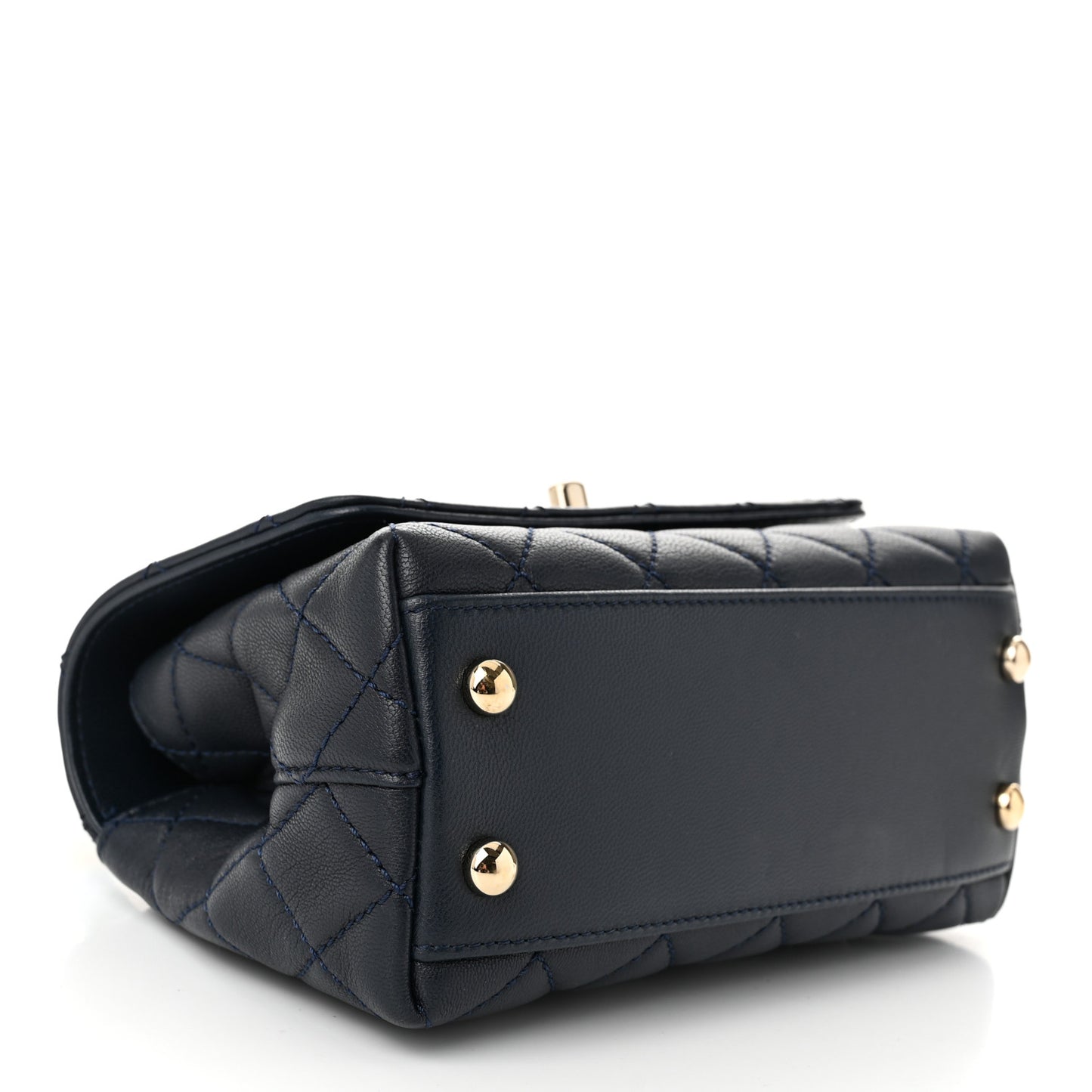 Goatskin Quilted Extra Mini Rainbow Coco Handle Flap Navy Blue