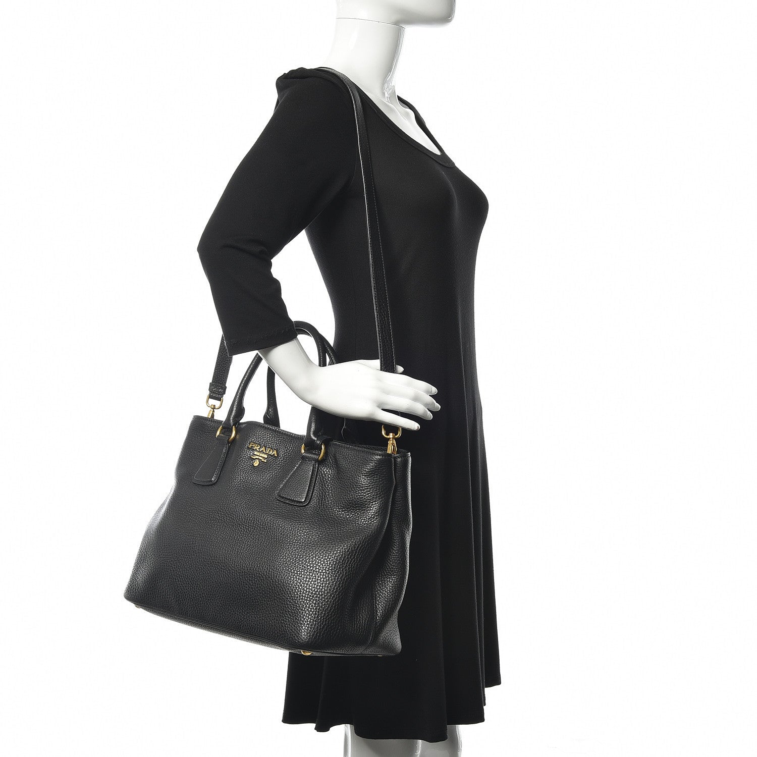 Prada Vitello Daino Tote Black 2 of 9