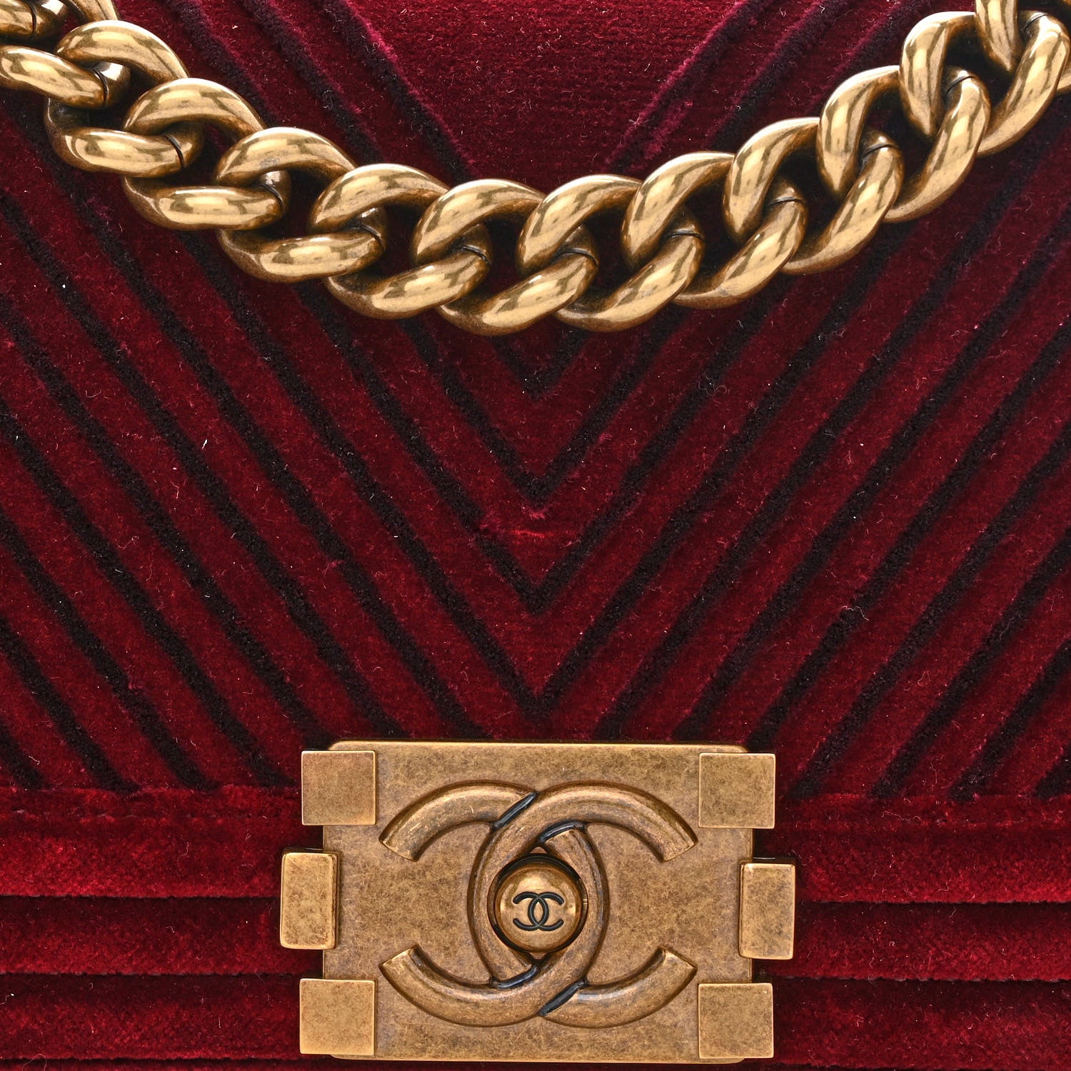 Chanel Velvet Chevron Quilted Small Boy Flap Burgundy 8 of 12