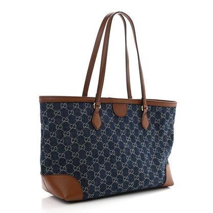 Gucci New Denim GG Monogram Medium Ophidia Shopping Tote Blue Tea Cuir 3 of 8
