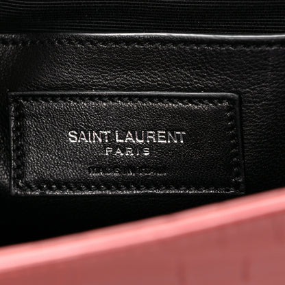 Saint Laurent Calfskin Crocodile Embossed Classic Kate Monogram Clutch Dark Pink 6 of 8