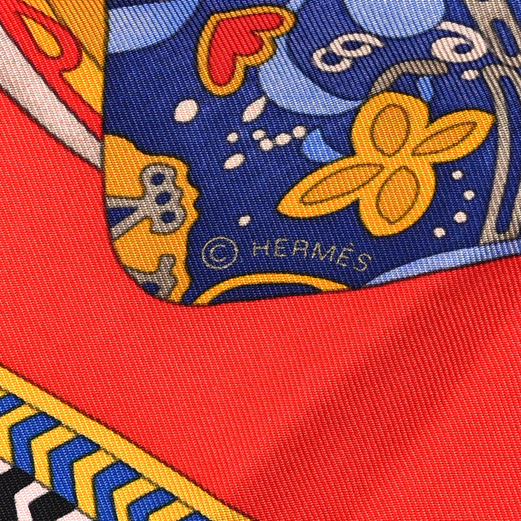 Hermes Silk Selle Des Steppes Scarf 90 Rouge Bleu Jaune De Naples 4 of 5