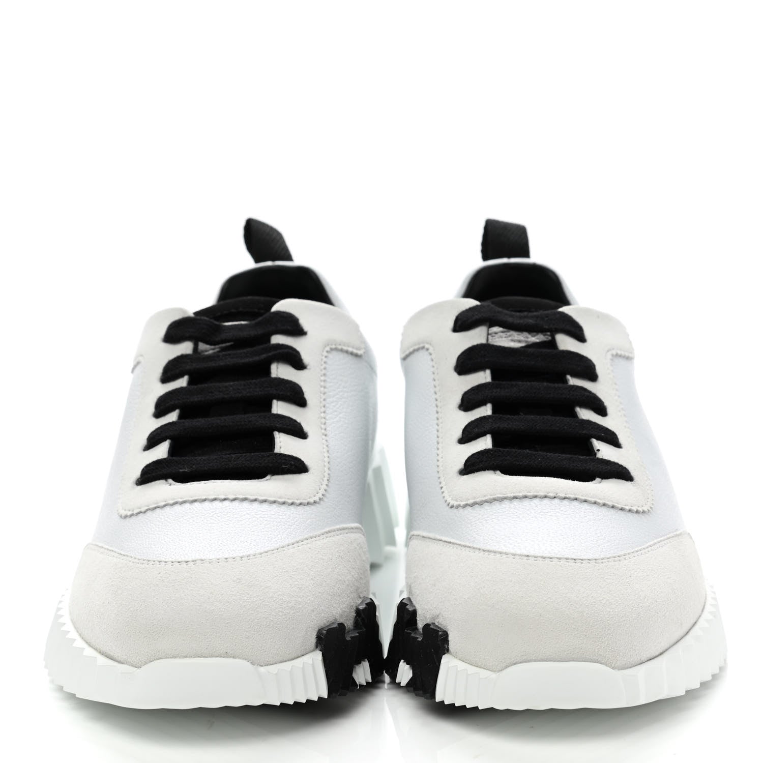Hermes Goatskin Suede Goatskin Bouncing Sneakers 37 White Black 2 of 9