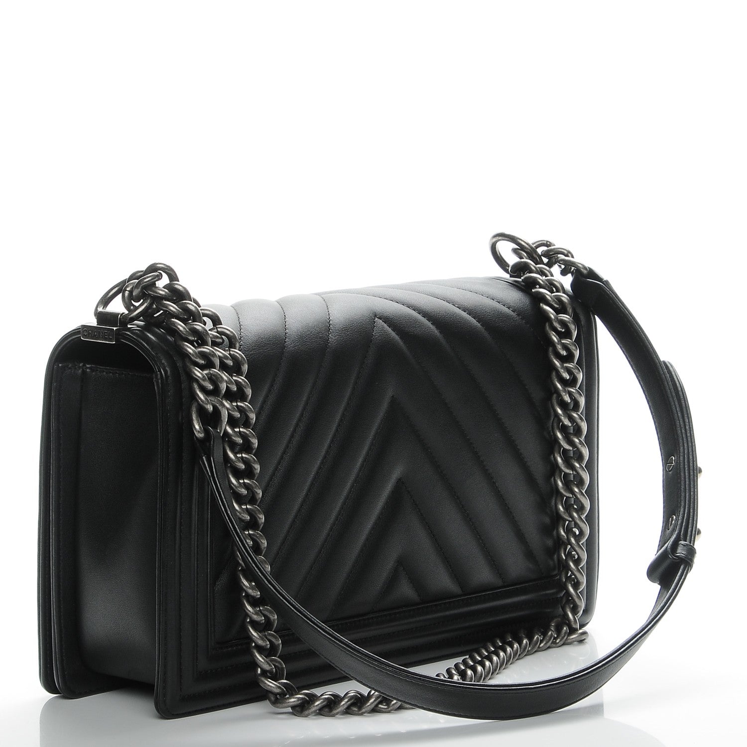 Chanel Calfskin Chevron Quilted New Medium Boy Flap Black 3 of 7