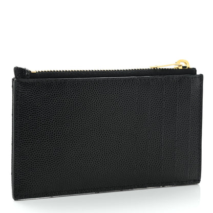 Saint Laurent Grain De Poudre Matelasse Chevron Monogram Fragments Zippered Card Case Black 3 of 8