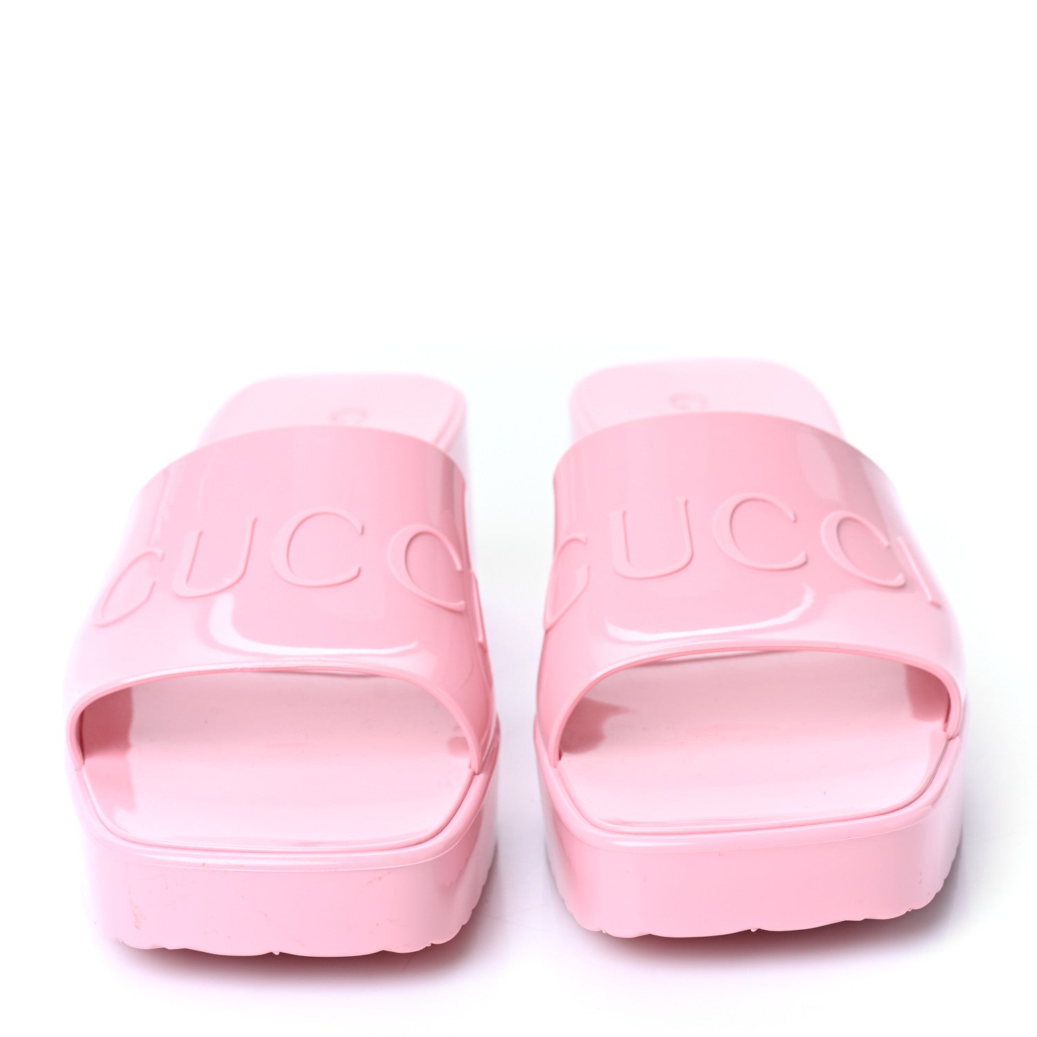 Gucci Rubber Gucci Logo Womens Platform 20/60mm Slide Sandals 37 Wild Rose 2 of 10