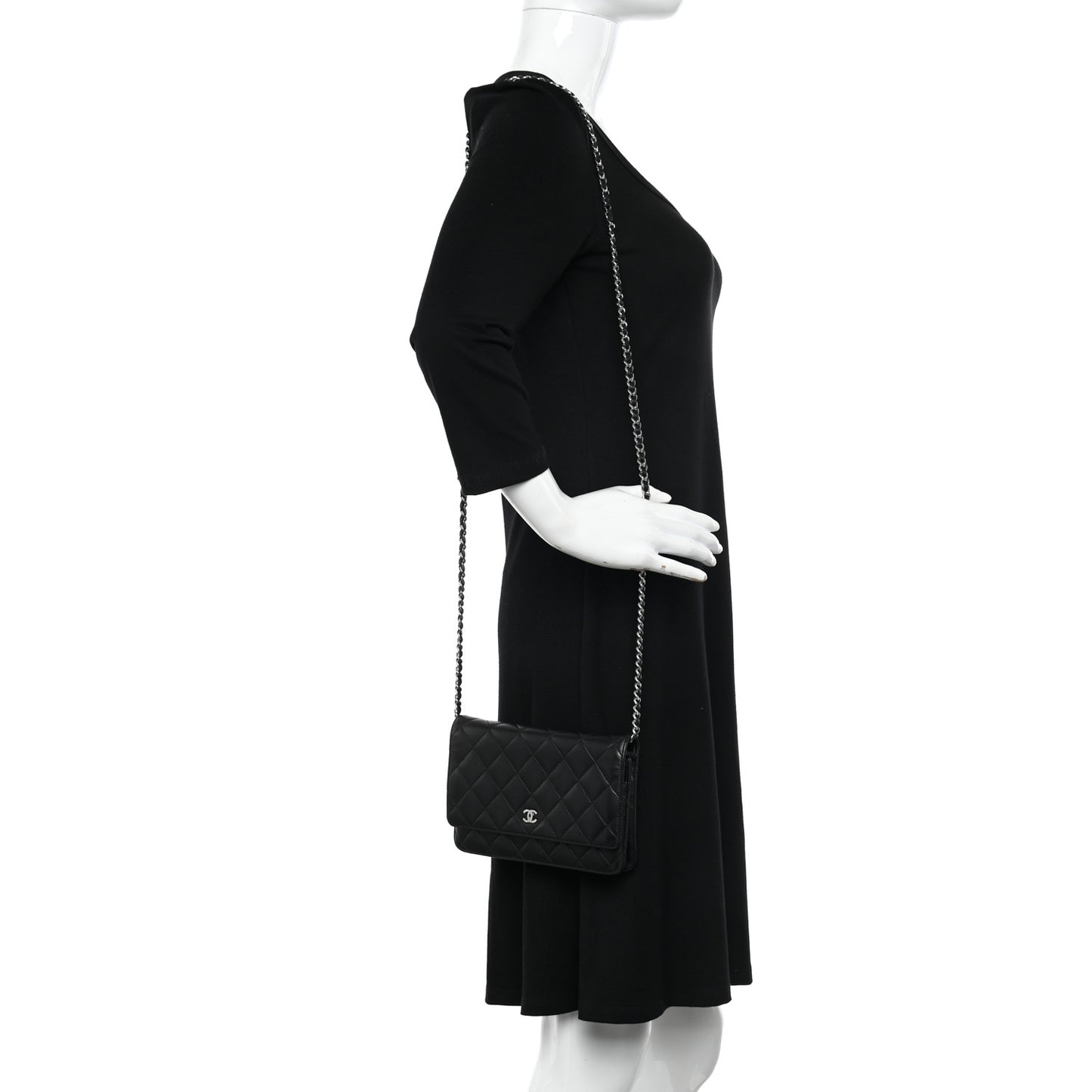 Lambskin Quilted Wallet On Chain WOC Black
