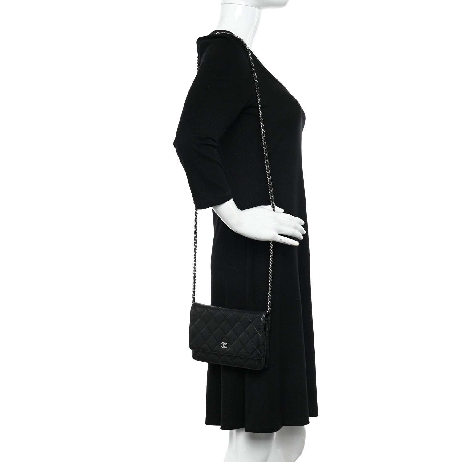 Chanel Lambskin Quilted Wallet On Chain WOC Black 2 of 12