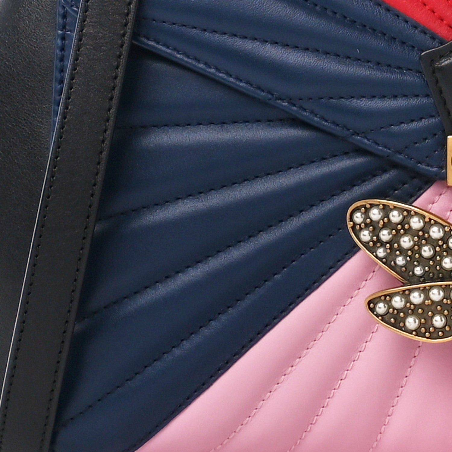 Gucci Calfskin Bamboo Trapuntata Queen Margaret Top Handle Bag Blue Agata Hibiscus Red Mystic White Sugar Pink 11 of 15