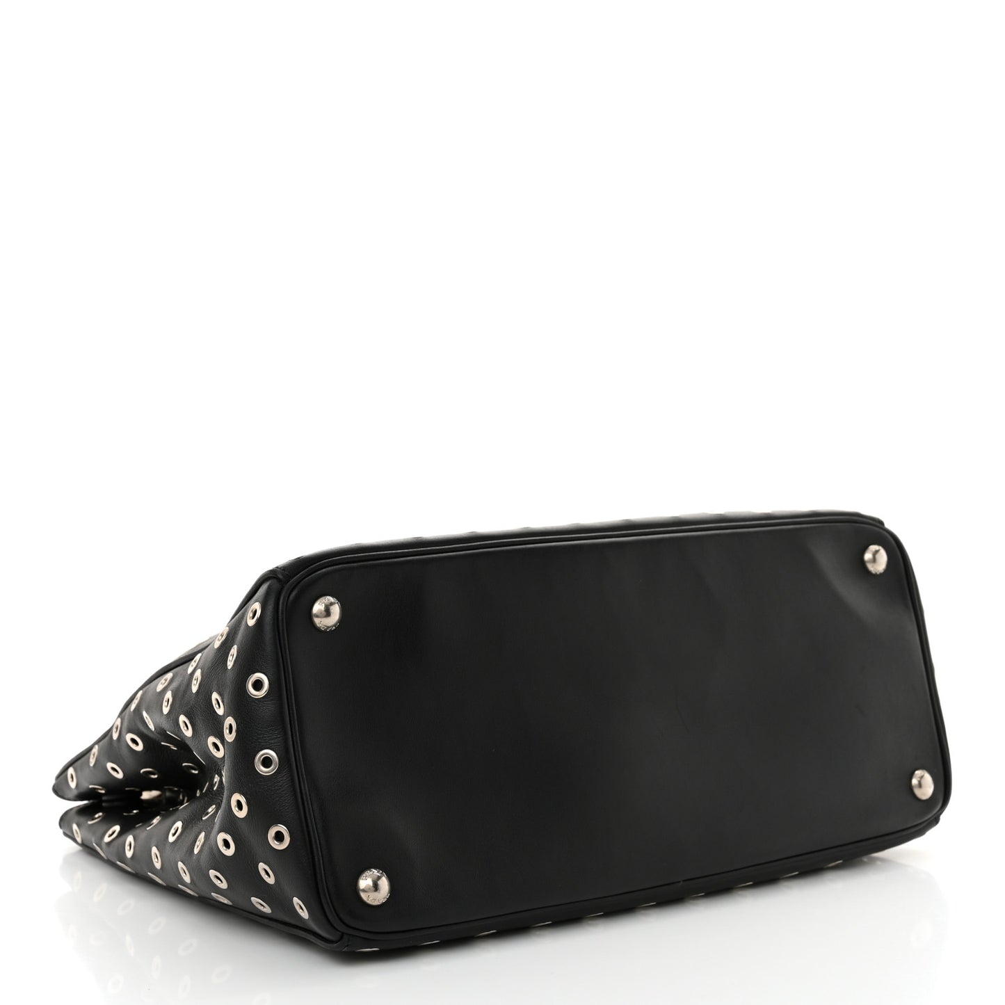 City Calf Grommet Large Double Zip Tote Black