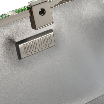 Judith Leiber Crystal Tropic Banana Leaves Minaudiere Clutch Green Silver 6 of 9