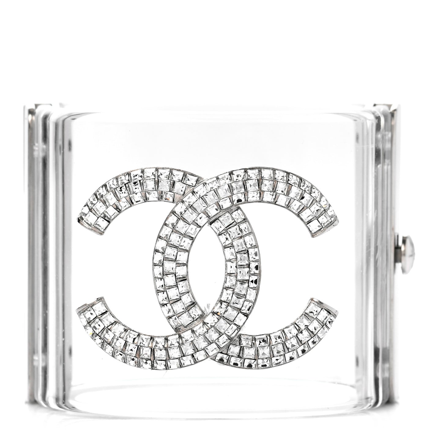 Lucite Baguette Crystal CC Cuff Transparent Silver