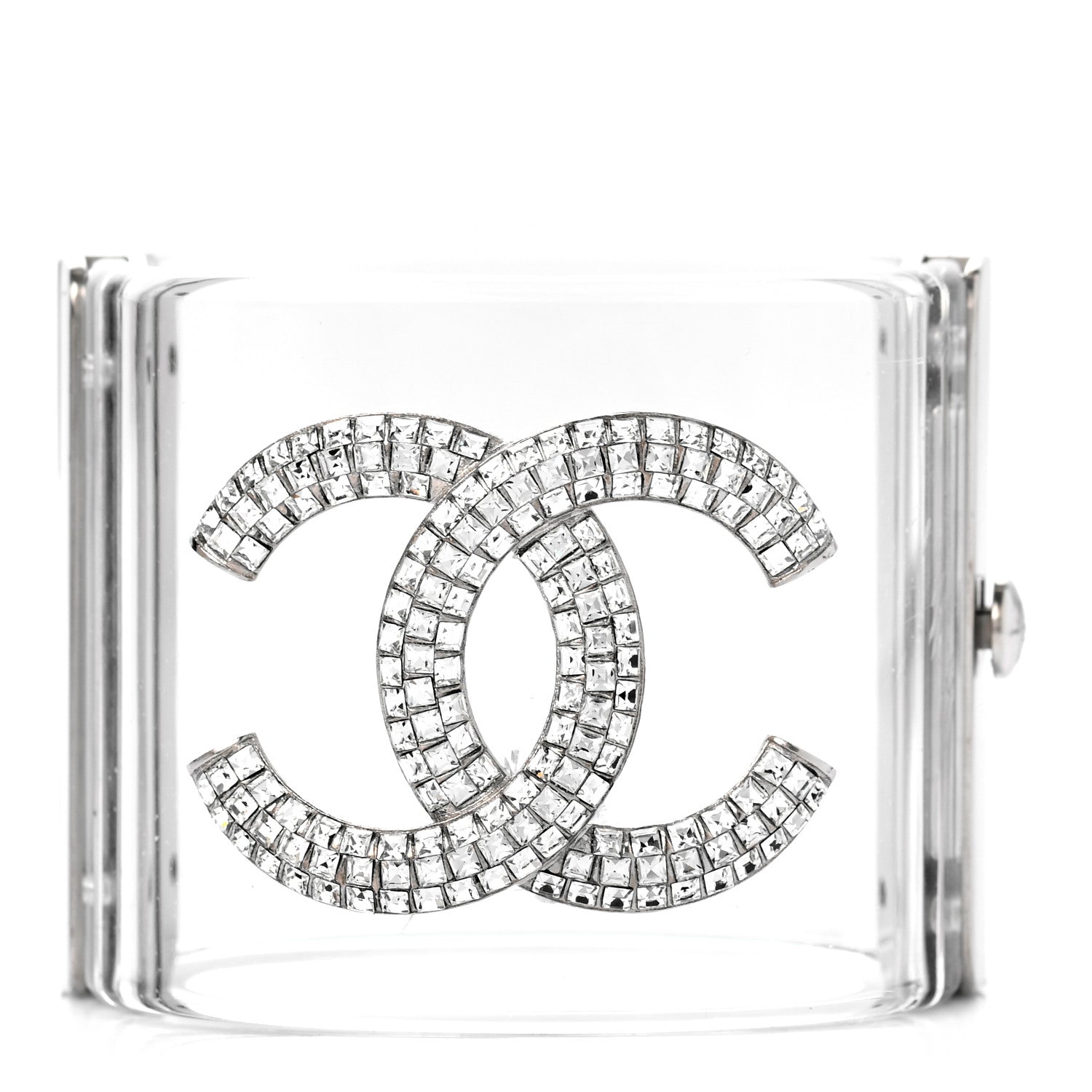 Chanel Lucite Baguette Crystal CC Cuff Transparent Silver 1 of 4