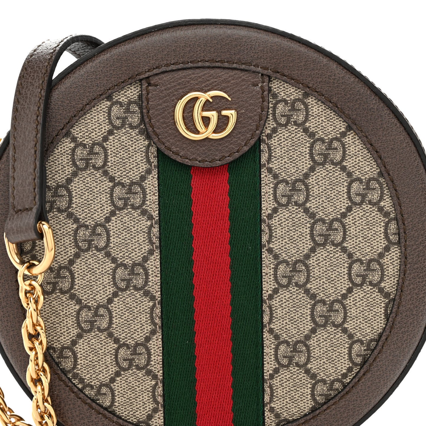 GG Supreme Monogram Web Mini Ophidia Round Shoulder Bag Brown