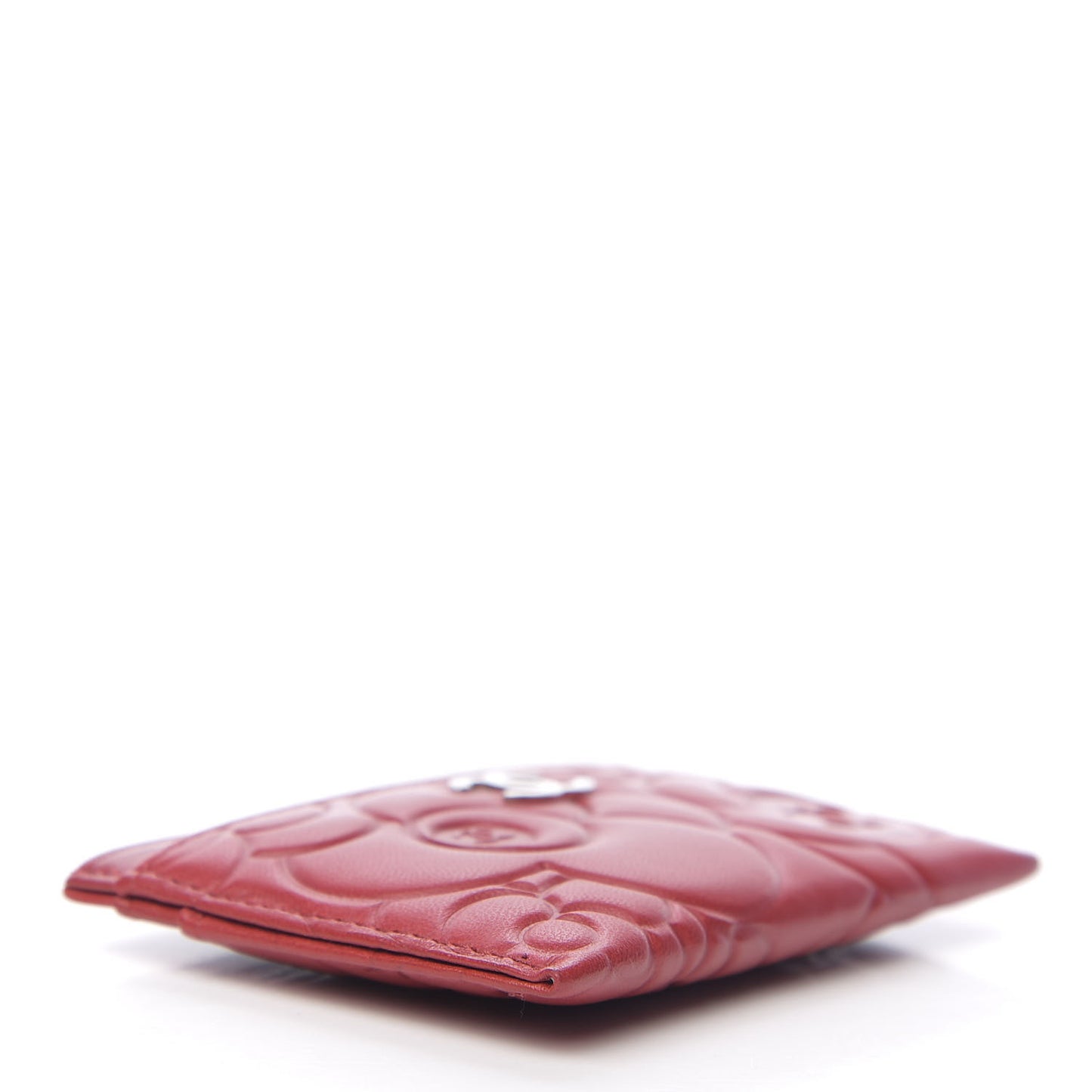 Lambskin Camellia Embossed Card Holder Red