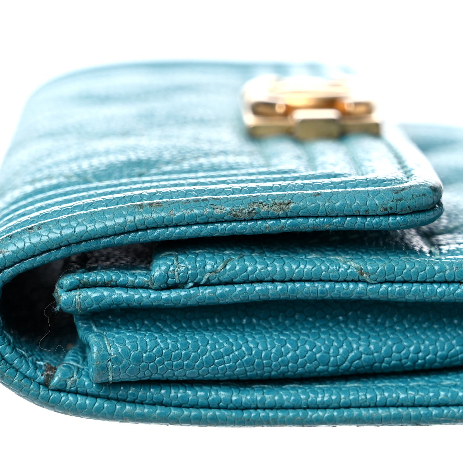 Chanel Caviar Quilted Boy Card Holder Wallet Turquoise 9 of 16