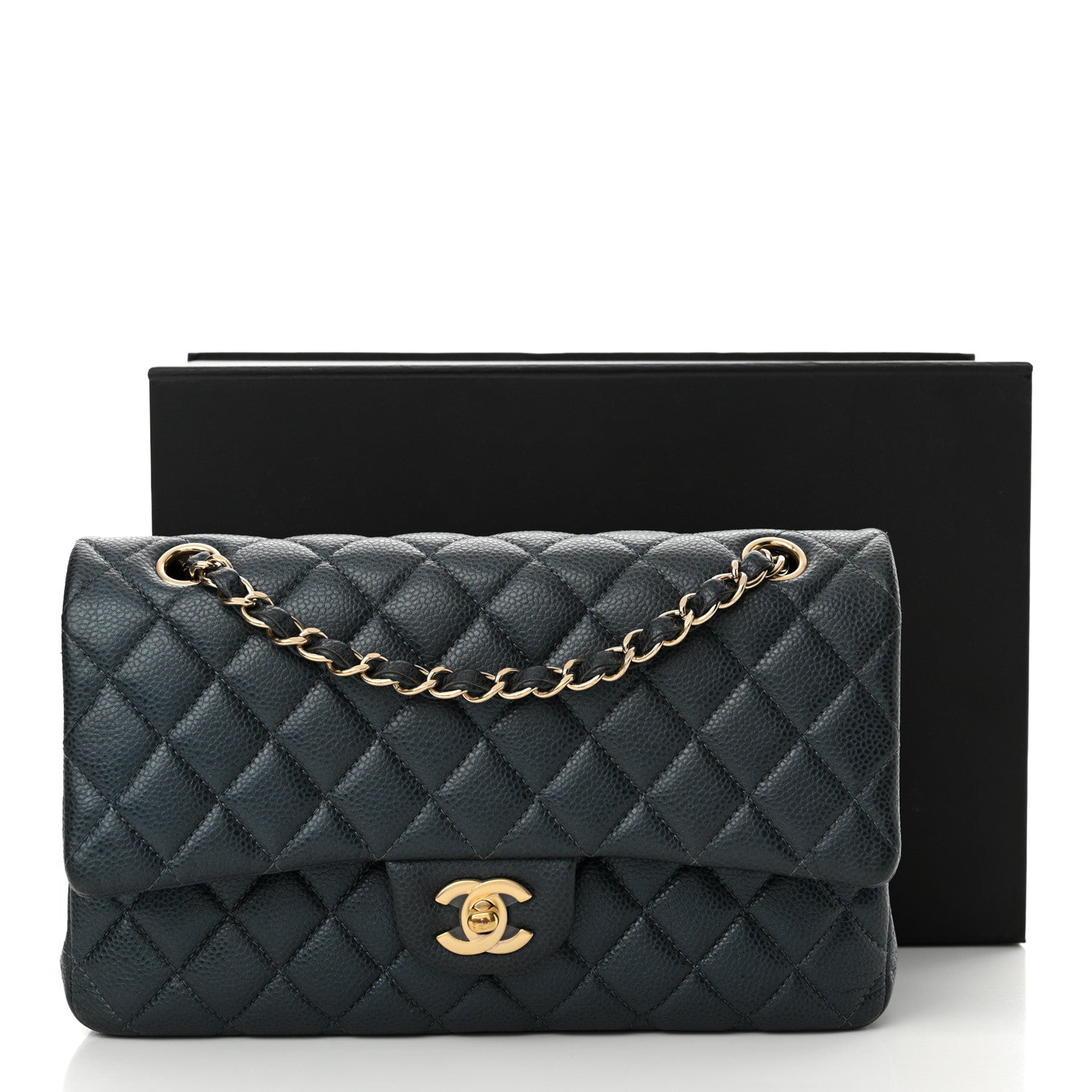 Chanel Iridescent Caviar Quilted Medium Double Flap Dark Blue 13 of 13