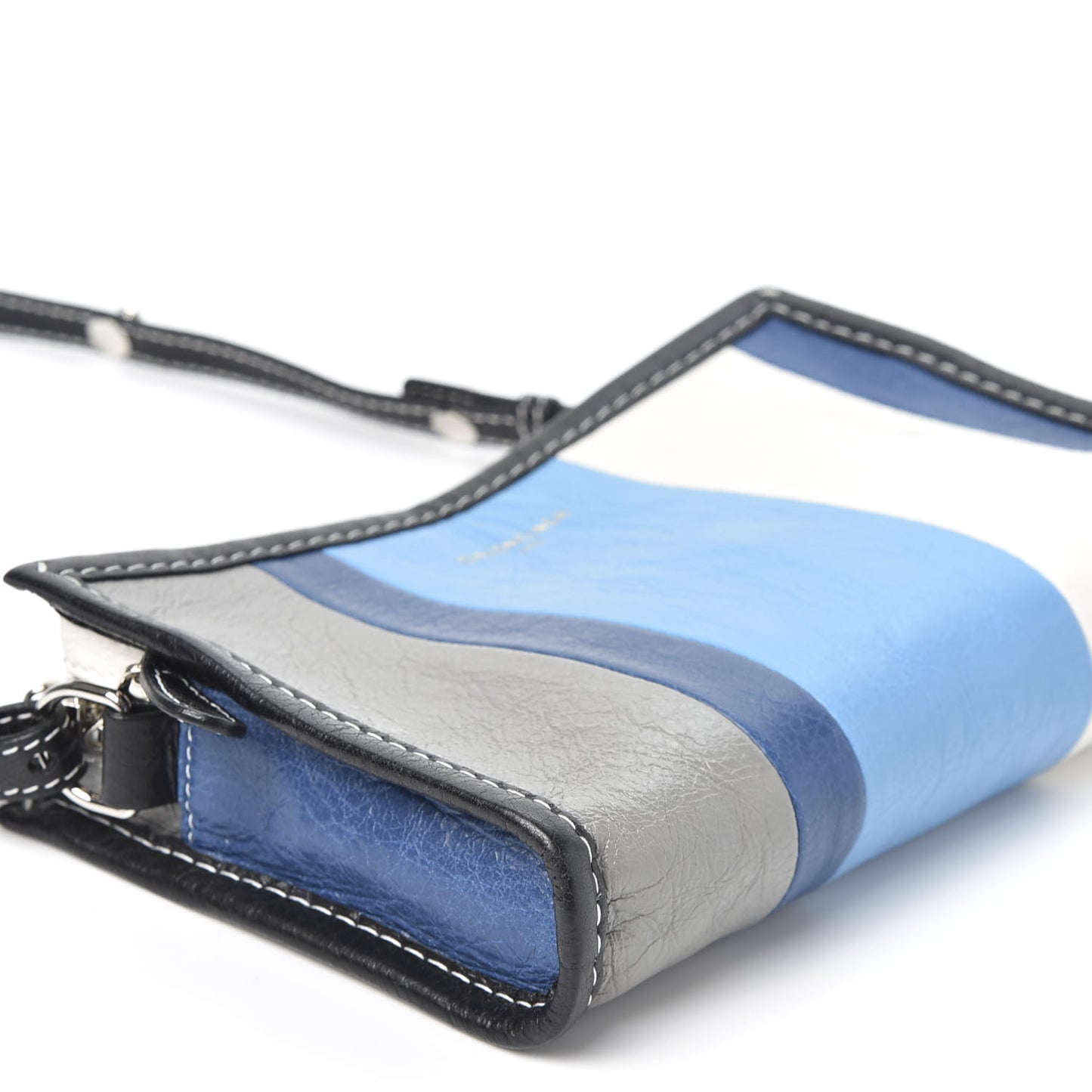 Veau Arena Multicolore Bazar Strap Clutch Bleu Gris White Black