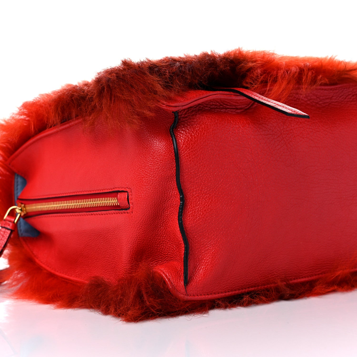 Prada Shearling Fur Calfskin Suede Shoulder Bag Red 9 of 11