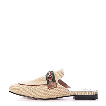 Gucci Canvas Vintage Charlotte Web Princetown Slippers 37.5 Sand Cuir 1 of 8
