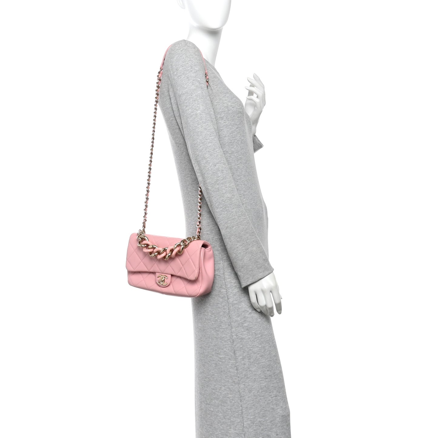 Lambskin Quilted Resin Bi-Color Chain Flap Bag Pink