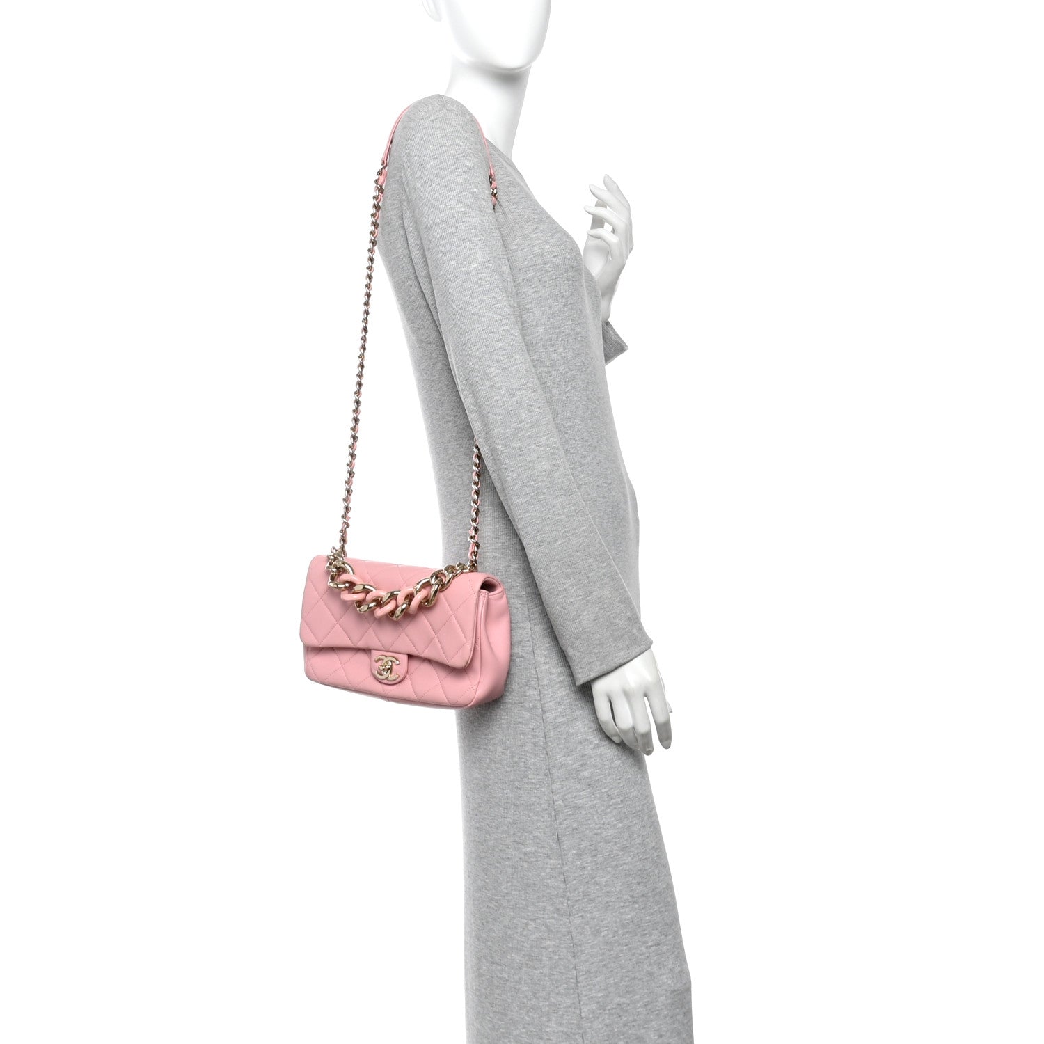Chanel Lambskin Quilted Resin Bi-Color Chain Flap Bag Pink 2 of 12