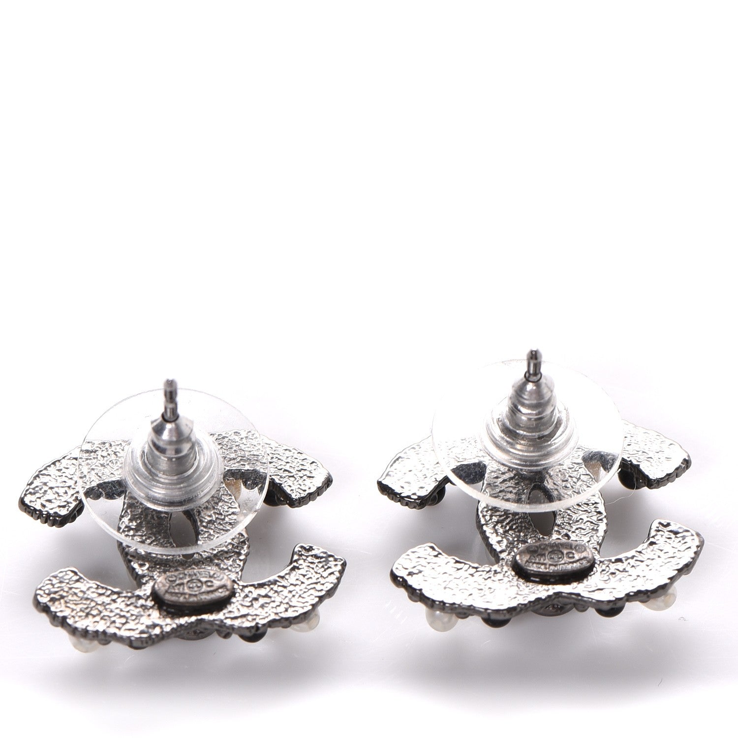 Chanel Pearl Bead CC Earrings Dark Silver 3 of 4