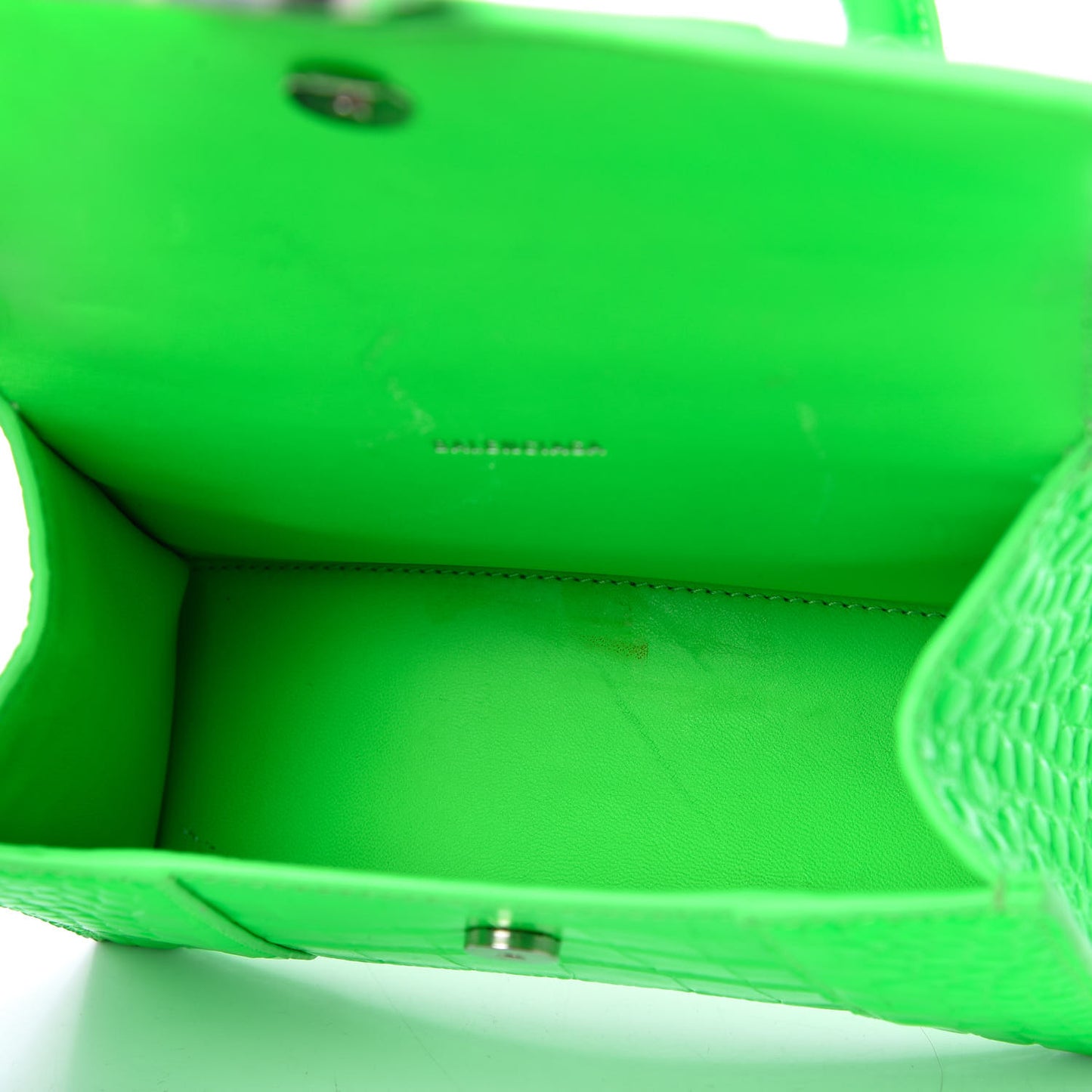 Shiny Calfskin Crocodile Embossed Hourglass Top Handle Bag XS Fluo Green