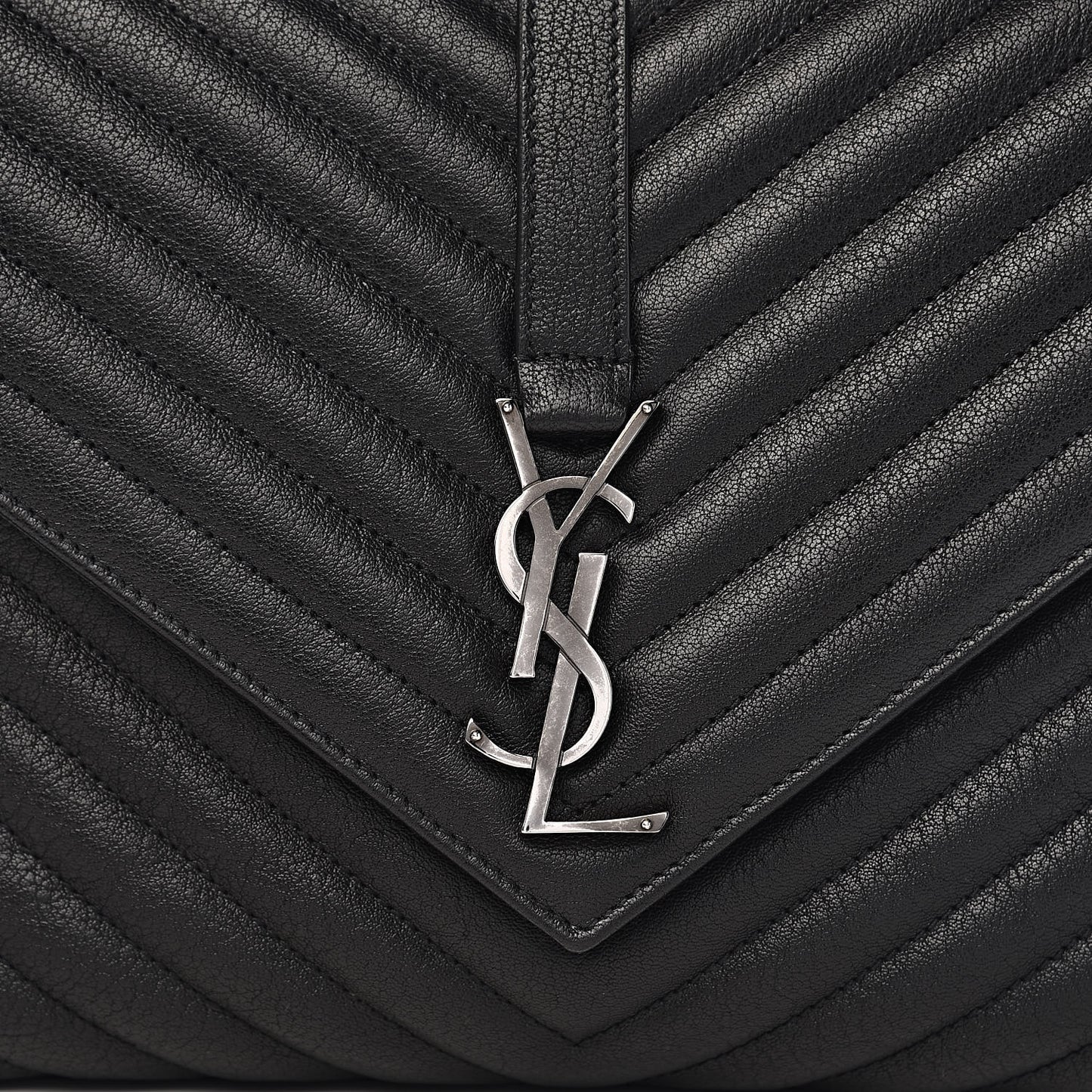 Sheepskin Matelasse Chevron Monogram Large College Satchel Black