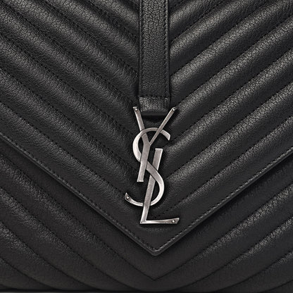 Saint Laurent Sheepskin Matelasse Chevron Monogram Large College Satchel Black 10 of 10