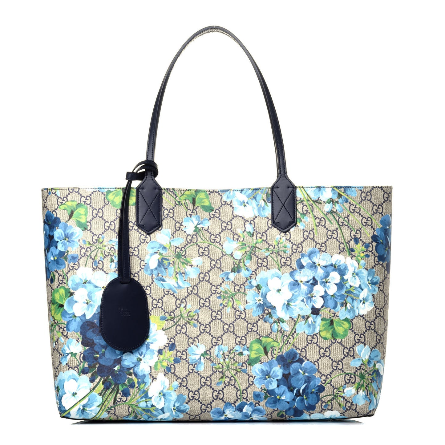 GG Supreme Monogram Blooms Medium Reversible Tote Beige Blue Navy