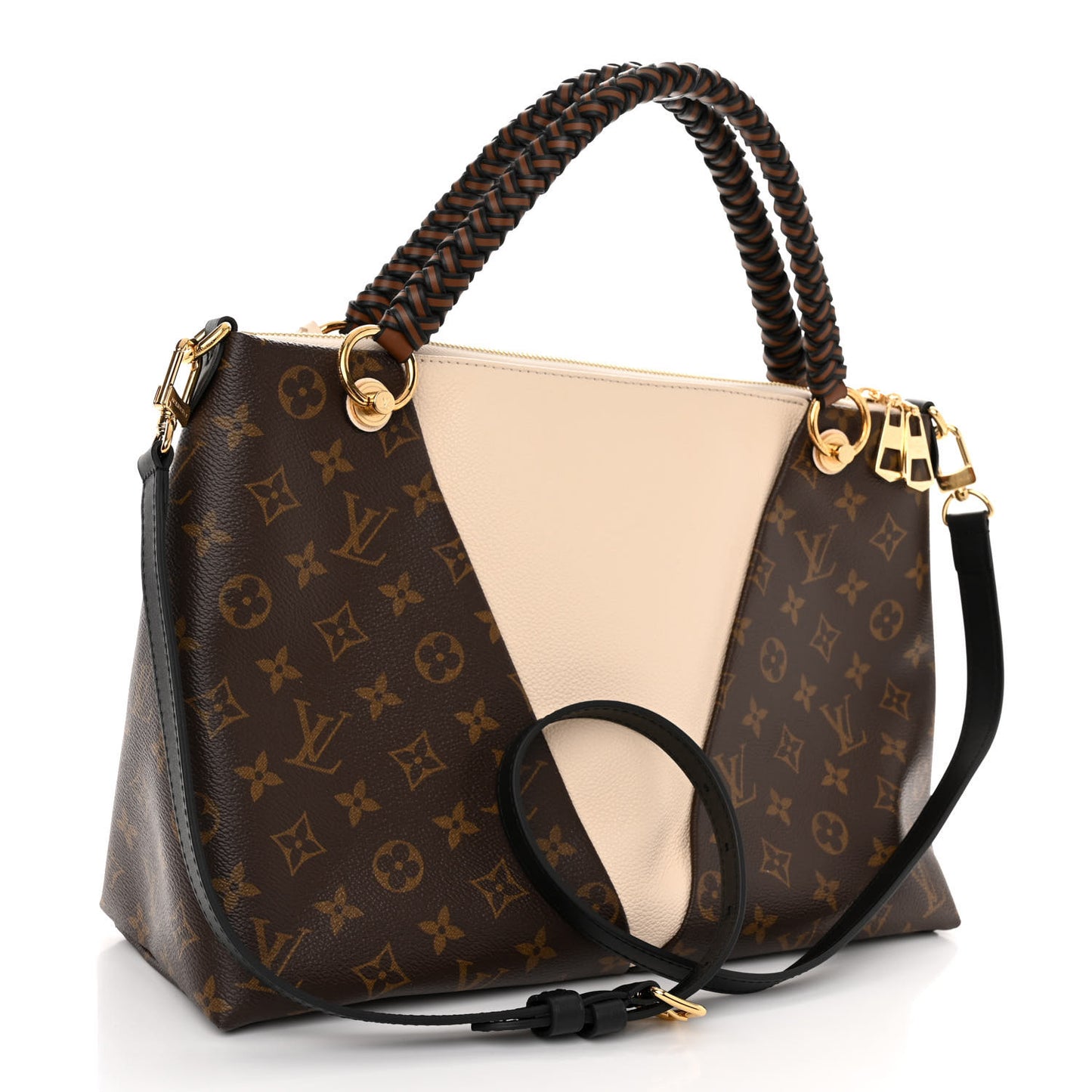 Monogram Braided V Tote MM Creme