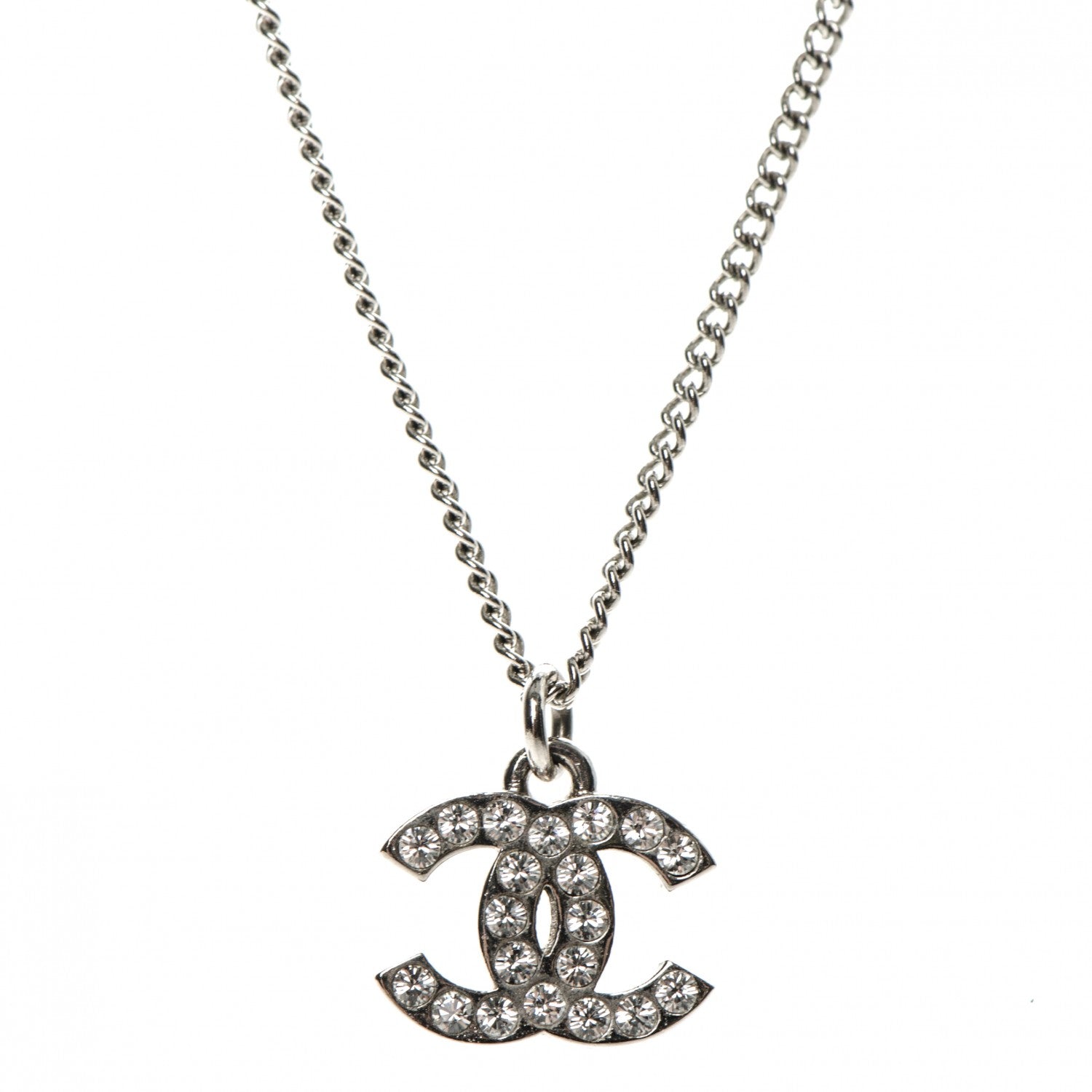 Chanel Crystal Timeless CC Necklace Silver 3 of 4