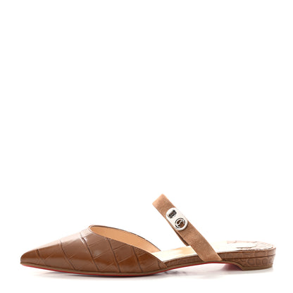 Christian Louboutin Calfskin Crocodile Embossed Choc Lock Flats 37 Biscotto 1 of 8