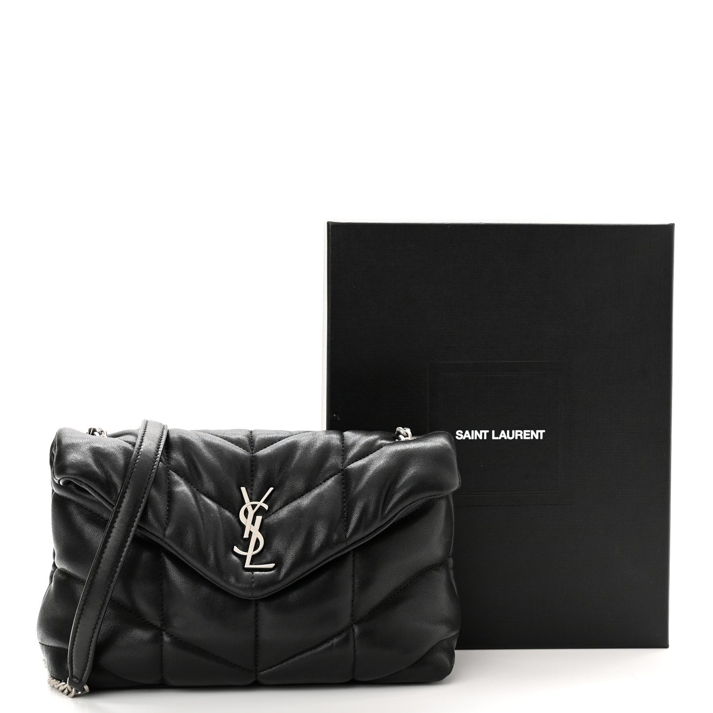 Lambskin Quilted Toy Loulou Puffer Monogram Chain Satchel Black