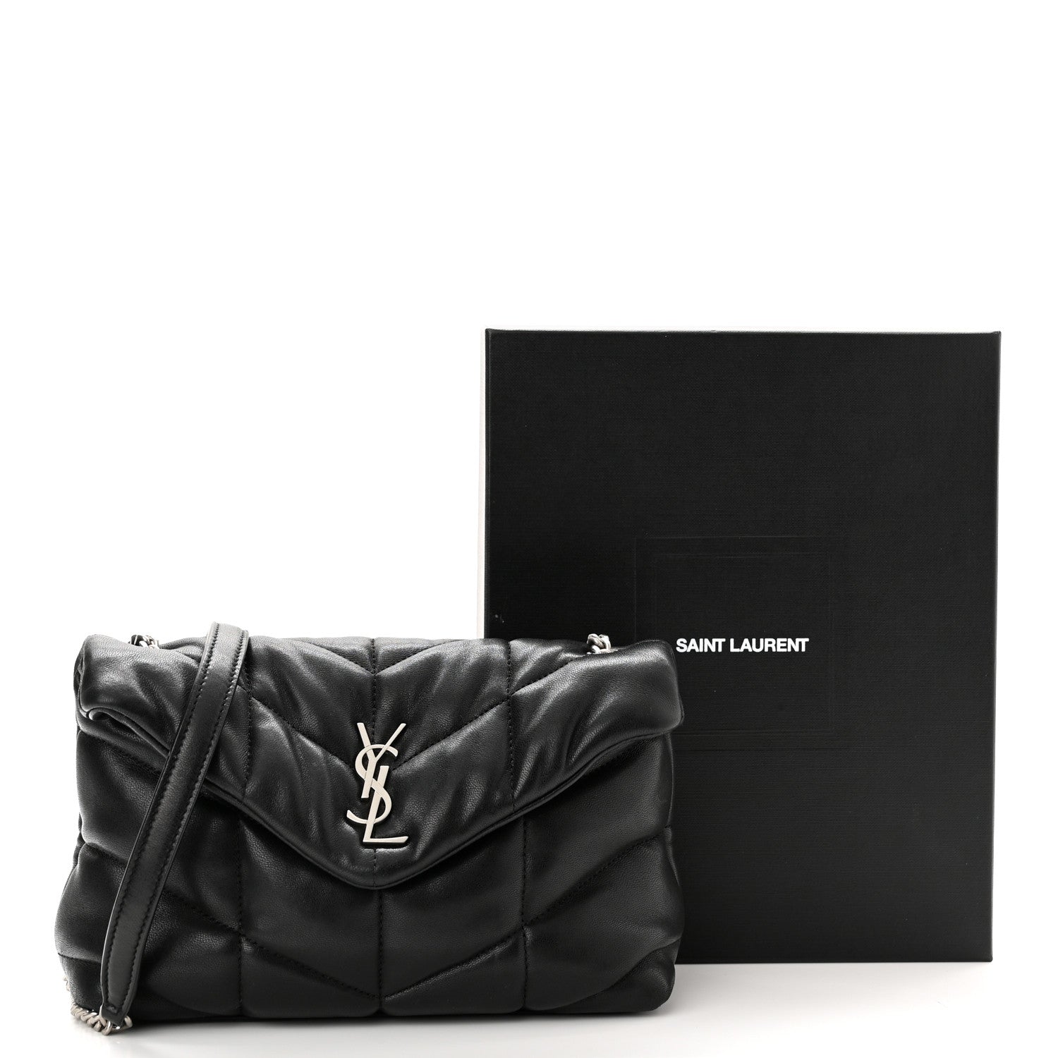 Saint Laurent Lambskin Quilted Toy Loulou Puffer Monogram Chain Satchel Black 11 of 11