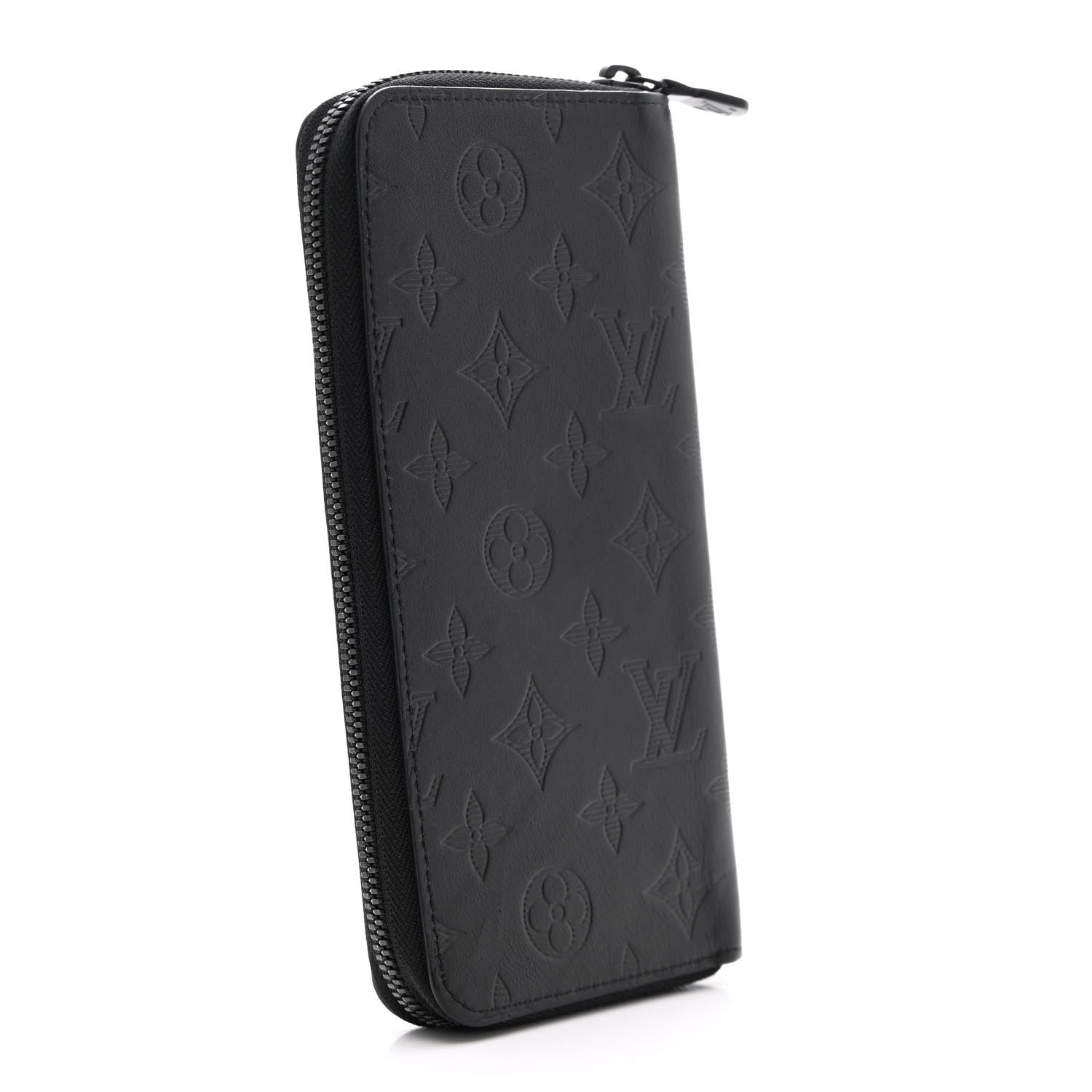 Louis Vuitton Calfskin Monogram Shadow Vertical Zippy Wallet Black 3 of 8