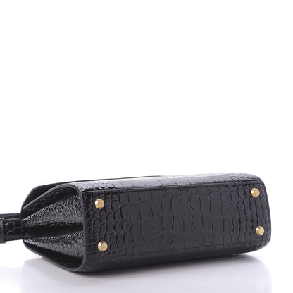 Balenciaga Shiny Calfskin Graffiti Logo Crocodile Embossed Medium Ghost Shoulder Bag Black White 4 of 8