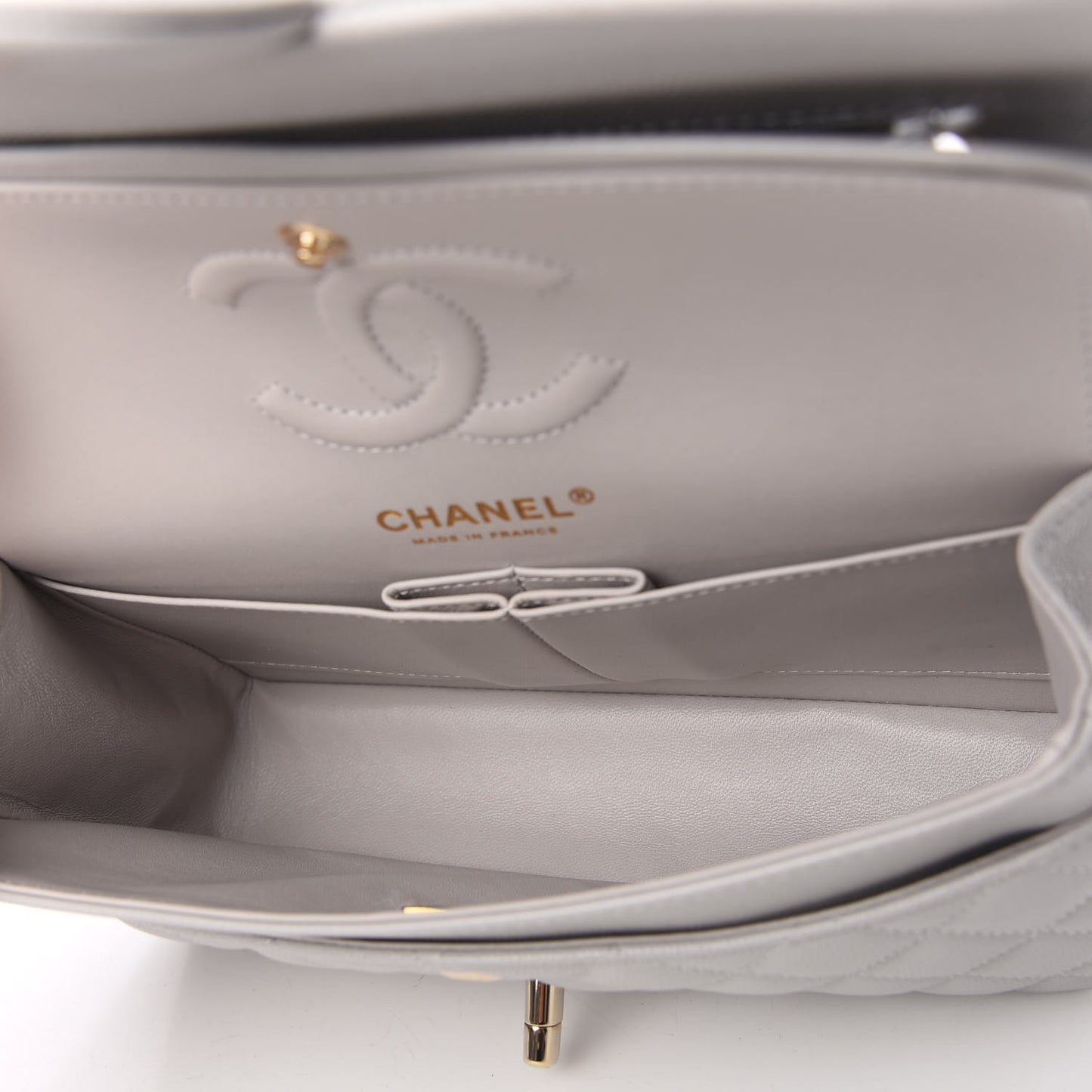 Caviar Quilted Small Double Flap Grey